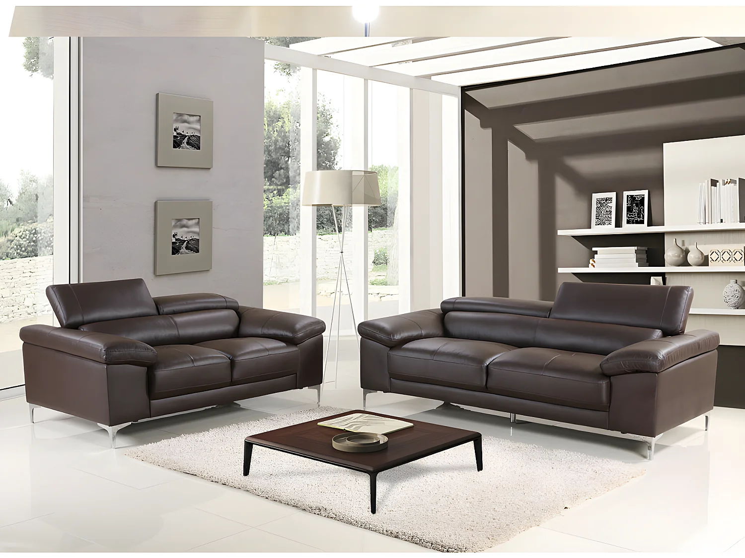 Canapés 3 places et 2 places en cuir SOLANGE - Marron