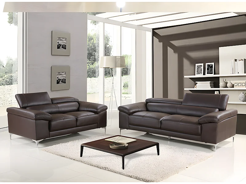 3-sits och 2-sitssoffor i brunt läder SOLANGE