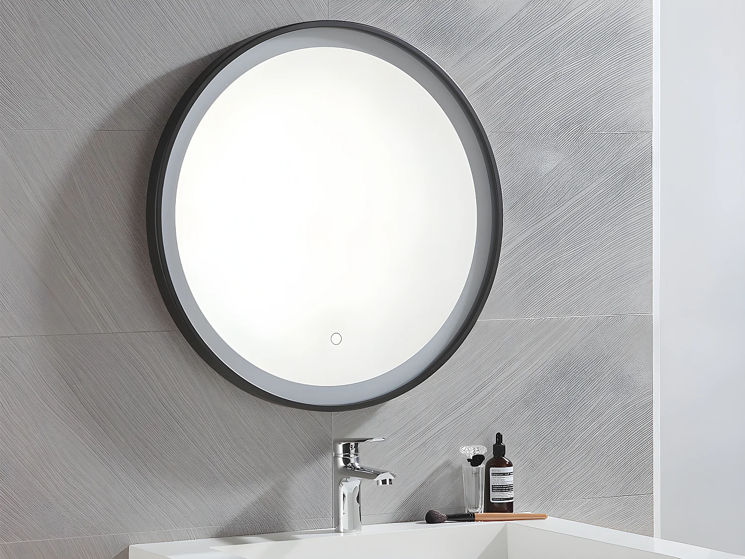 Miroir de salle de bain lumineux rond noir à Leds  - D. 60 cm - NUMEA
