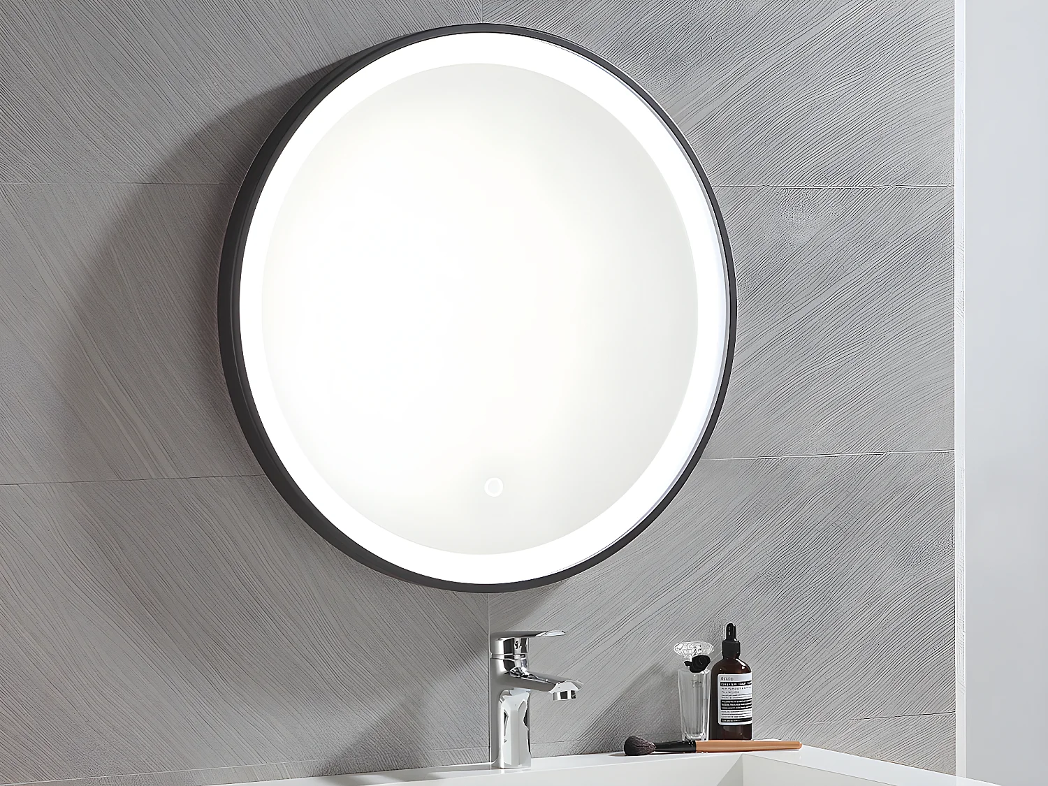 Specchio per bagno luminoso tondo a LED Nero - L60 x H60 cm - NUMEA