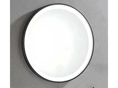 Rundt sort LED-badeværelsesspejl med lys - D. 60 cm - NUMEA