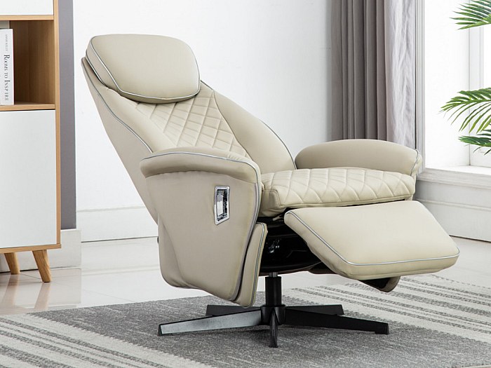 Fauteuil Relax électrique ADELIO En Cuir Beige - 1 Place, Inclinaison 135°, Ports USB - Confort Haut De Gamme