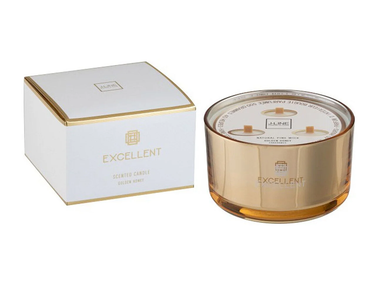 Candela profumata 40H in portacandele in vetro dorato 14x14x9.5 cm