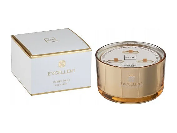 Candela profumata 40H in portacandele in vetro dorato 14x14x9.5 cm