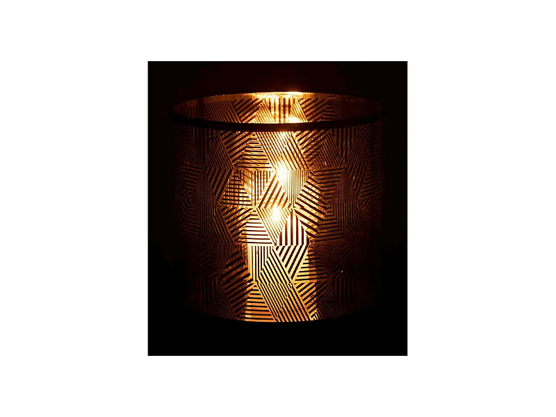 Portavelas con motivo de triángulos en vidrio marrón 24x24x24cm