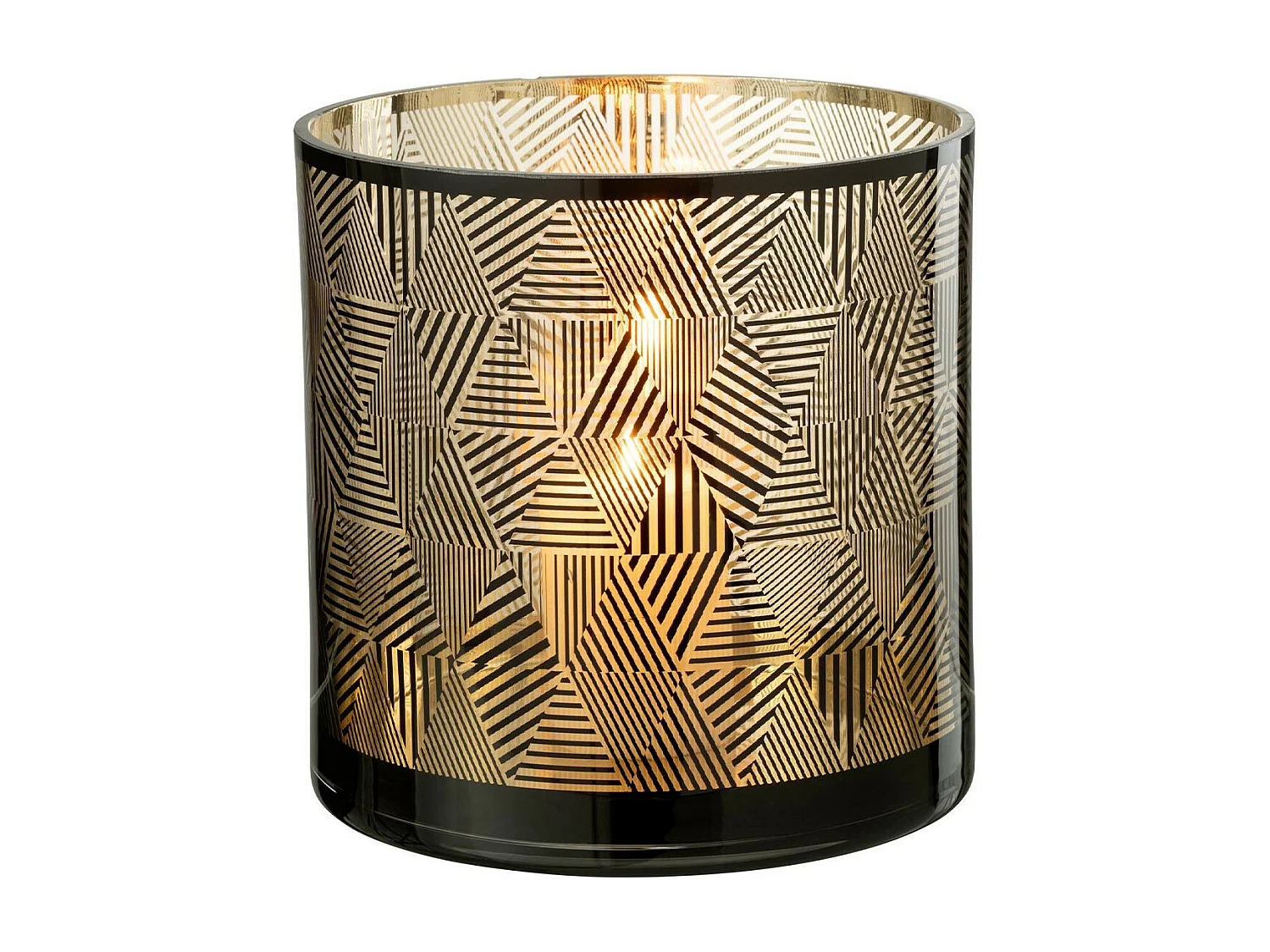 Portavelas con motivo de triángulos en vidrio marrón 24x24x24cm