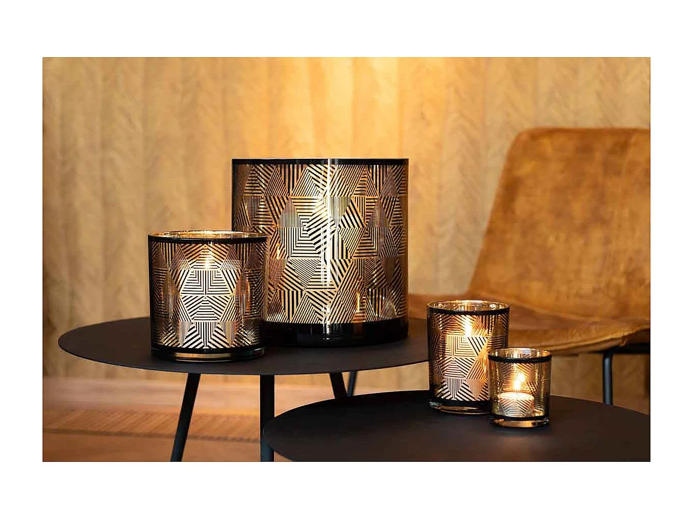 Photophore en Verre "Triangle Rayé" 24cm Marron