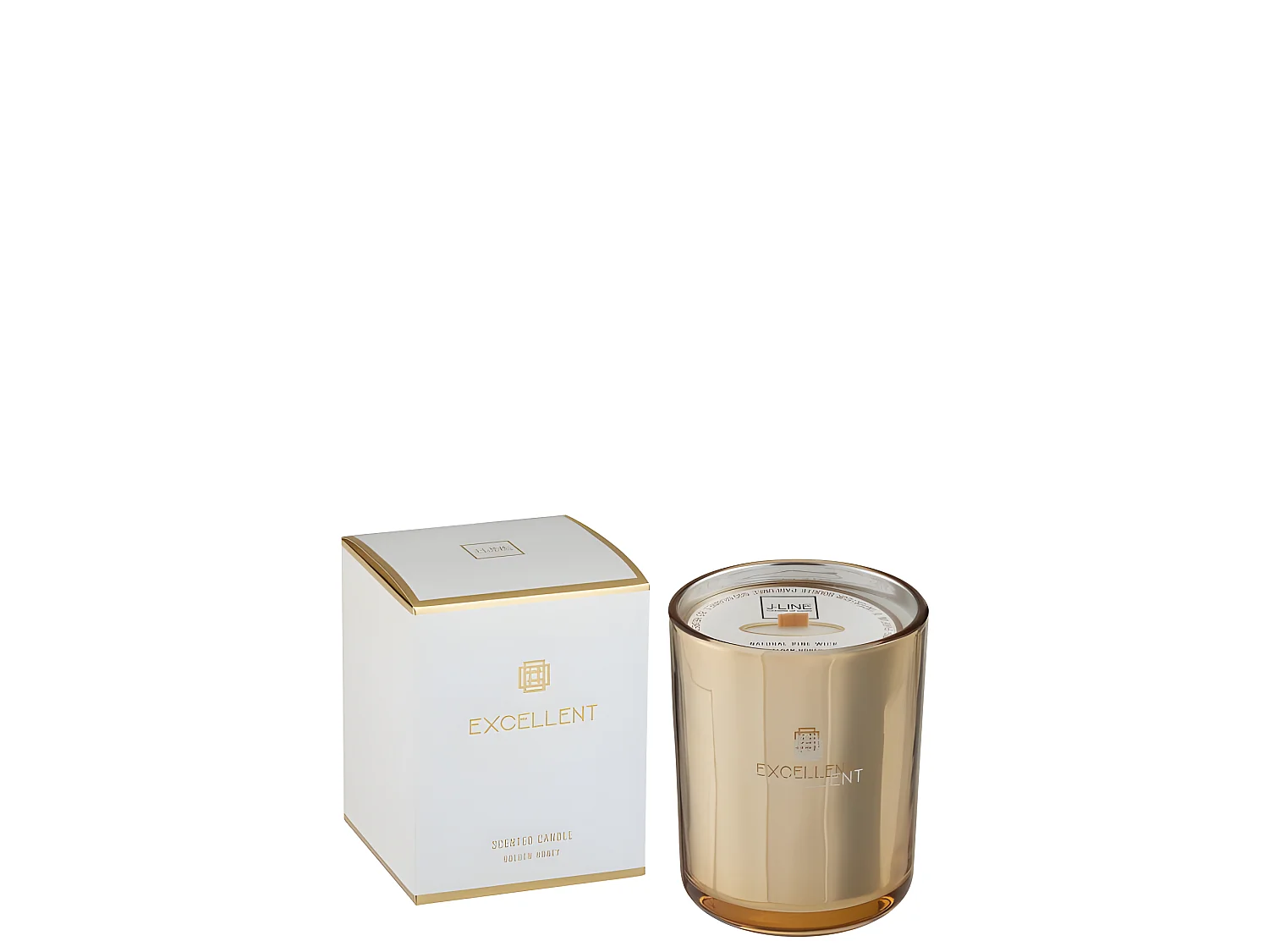 Vela perfumada de 80 horas en un frasco de vidrio dorado de 11x11x14.5 cm