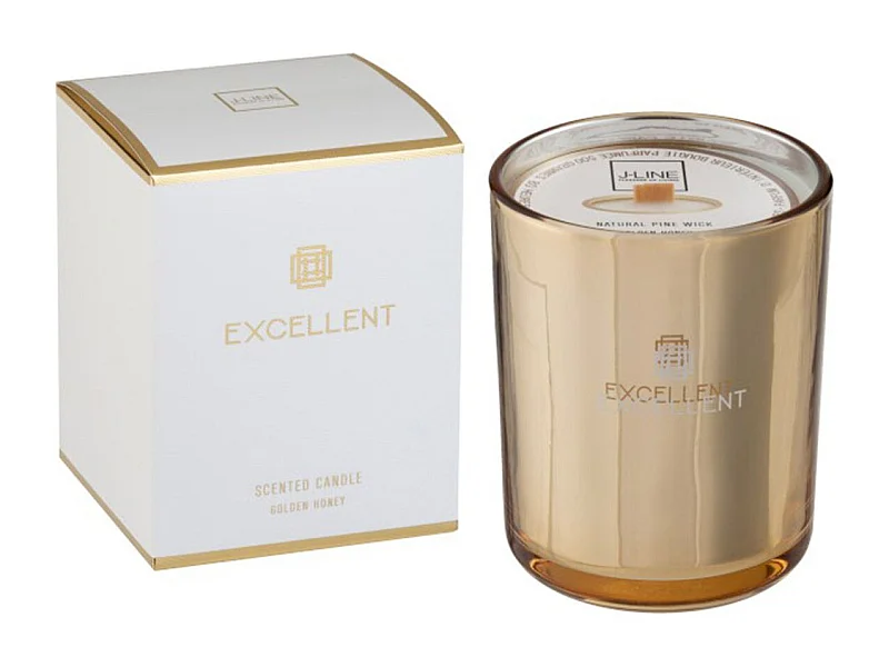 Vela perfumada de 80 horas en un frasco de vidrio dorado de 11x11x14.5 cm