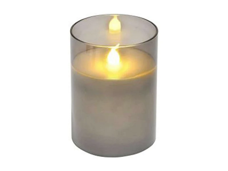 Bougie Ronde LED "Verrine" 10cm Gris Clair