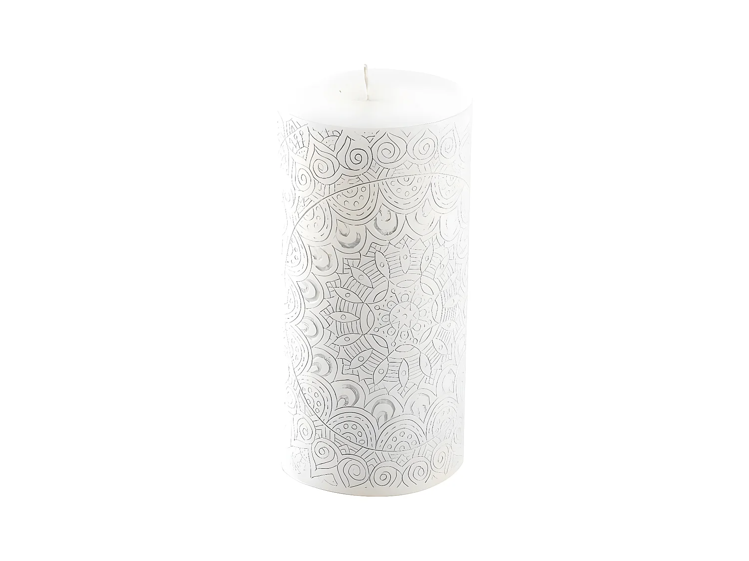 Bougie Pilier Mandala "Graphic Ethnic" 14cm Blanc