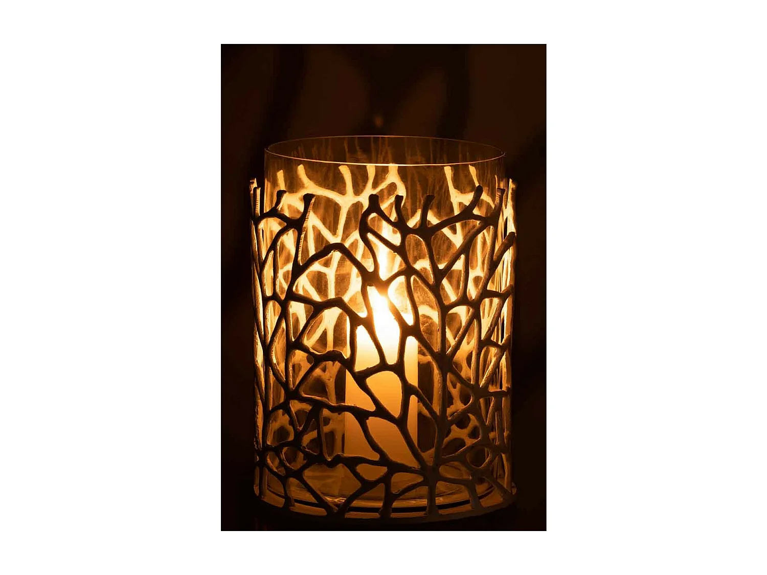 Portavelas de metal blanco de 25.5x25.5x32.5 cm