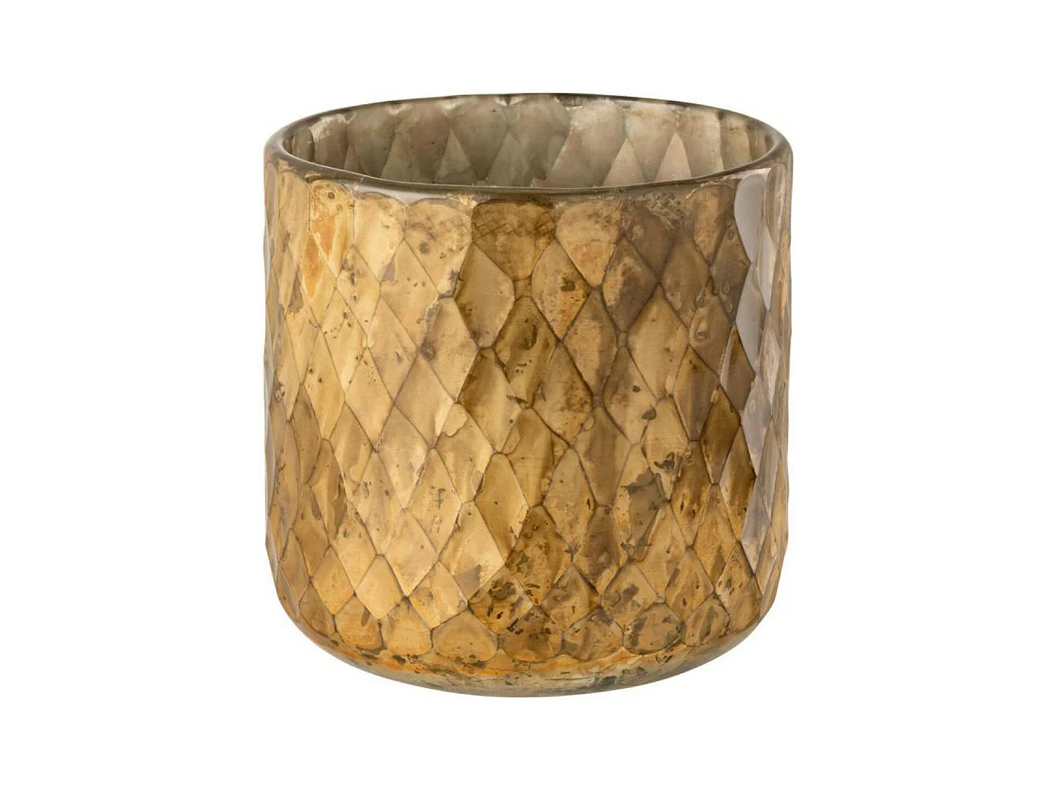 Photophore en Verre Design "Quadrillé" 14cm Or