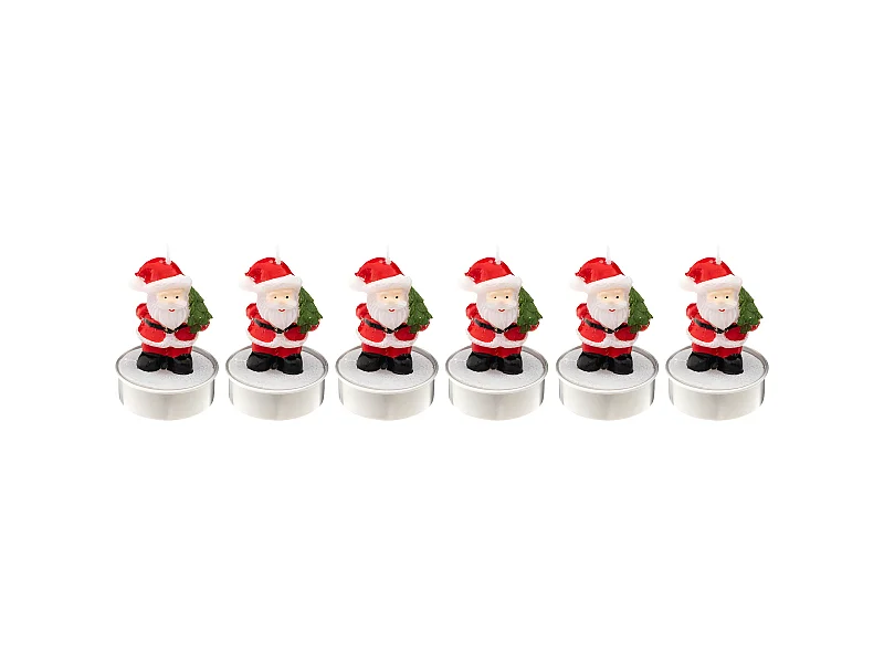 Lot de 6 Bougies Déco "Père Noël" 6cm Rouge & Blanc