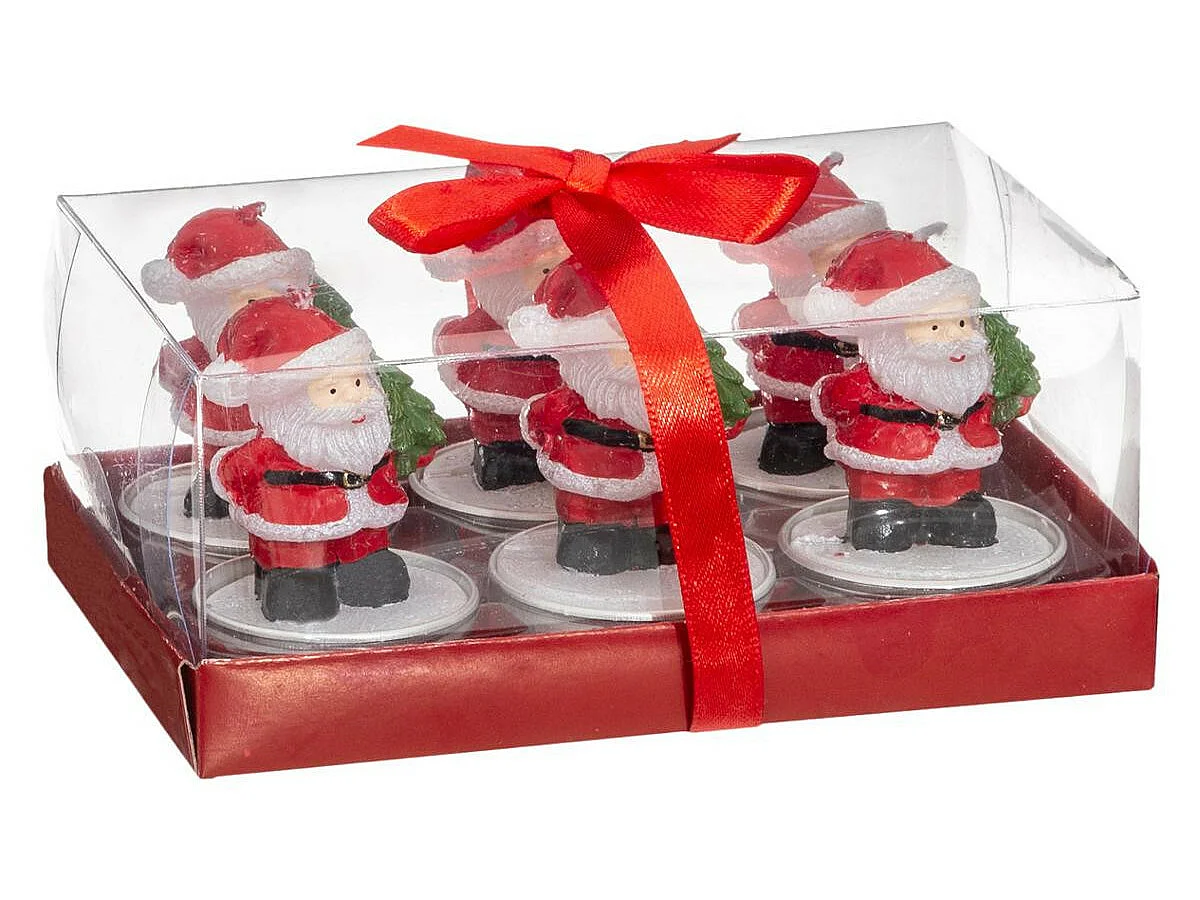 Lot de 6 Bougies Déco "Père Noël" 6cm Rouge & Blanc
