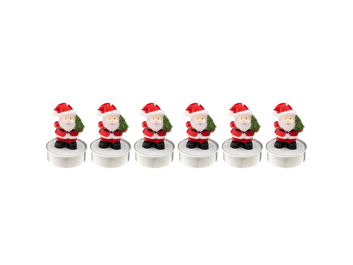 Lot de 6 Bougies Déco "Père Noël" 6cm Rouge & Blanc