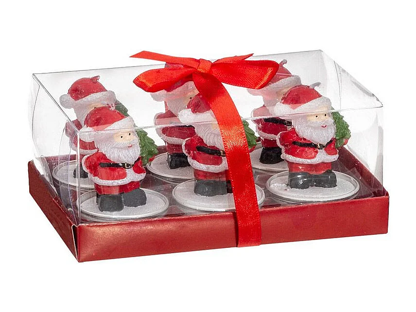 Lot de 6 Bougies Déco "Père Noël" 6cm Rouge & Blanc