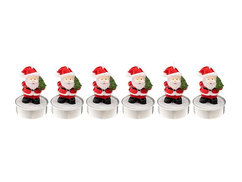 Lot de 6 Bougies Déco "Père Noël" 6cm Rouge & Blanc