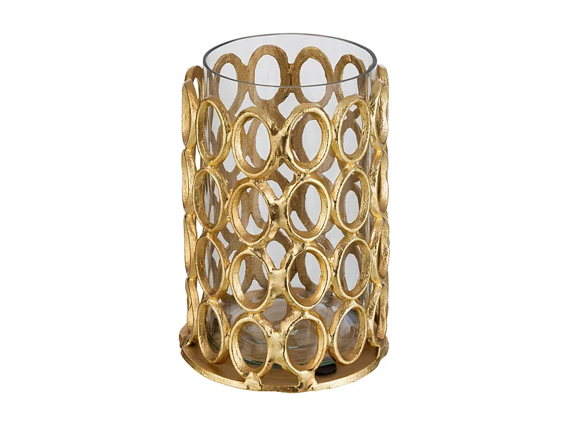 Photophore Rond Cercles "Evano" 22cm Or