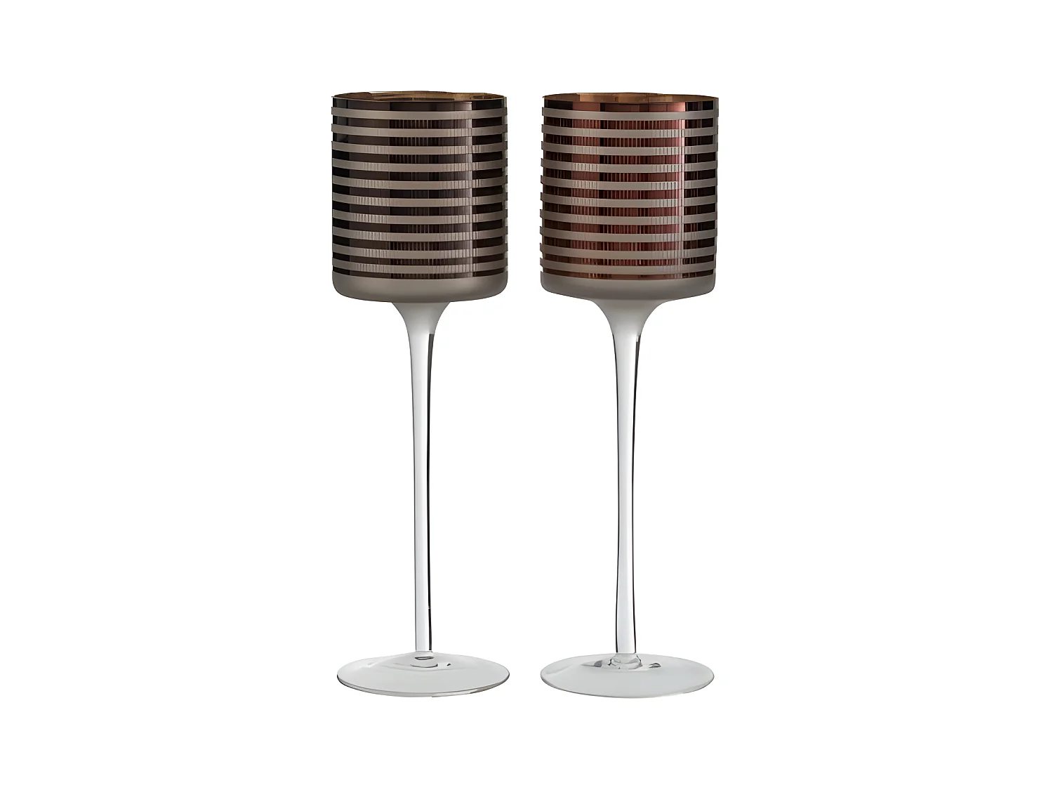 Lot de 2 Photophores sur Pied "Verre Rayé" 30cm Marron