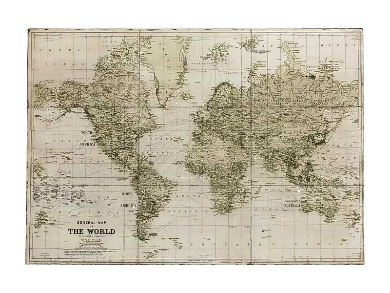Carte du Monde Déco "Métal" 127cm Vert Kaki