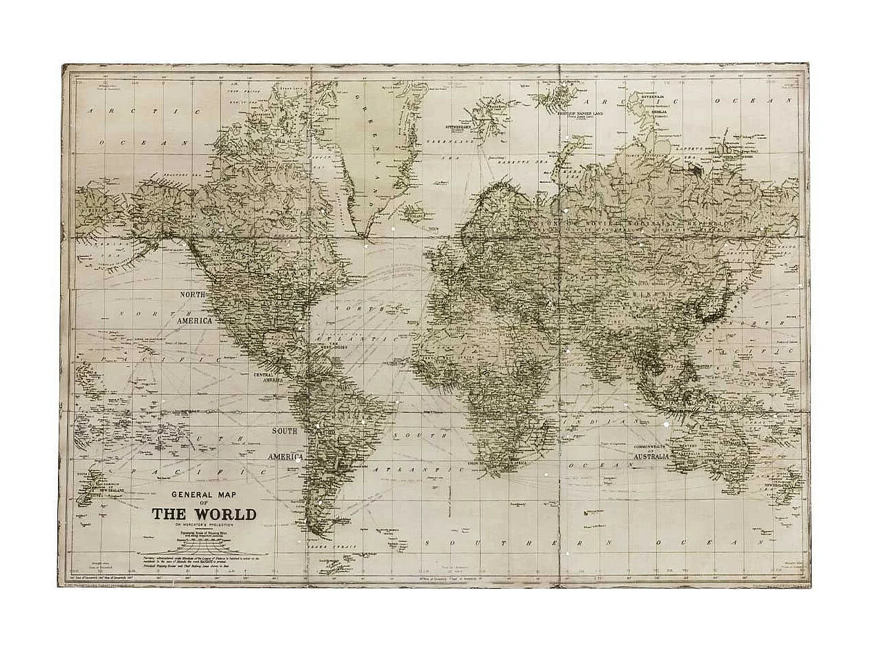 Carte du Monde Déco "Métal" 127cm Vert Kaki