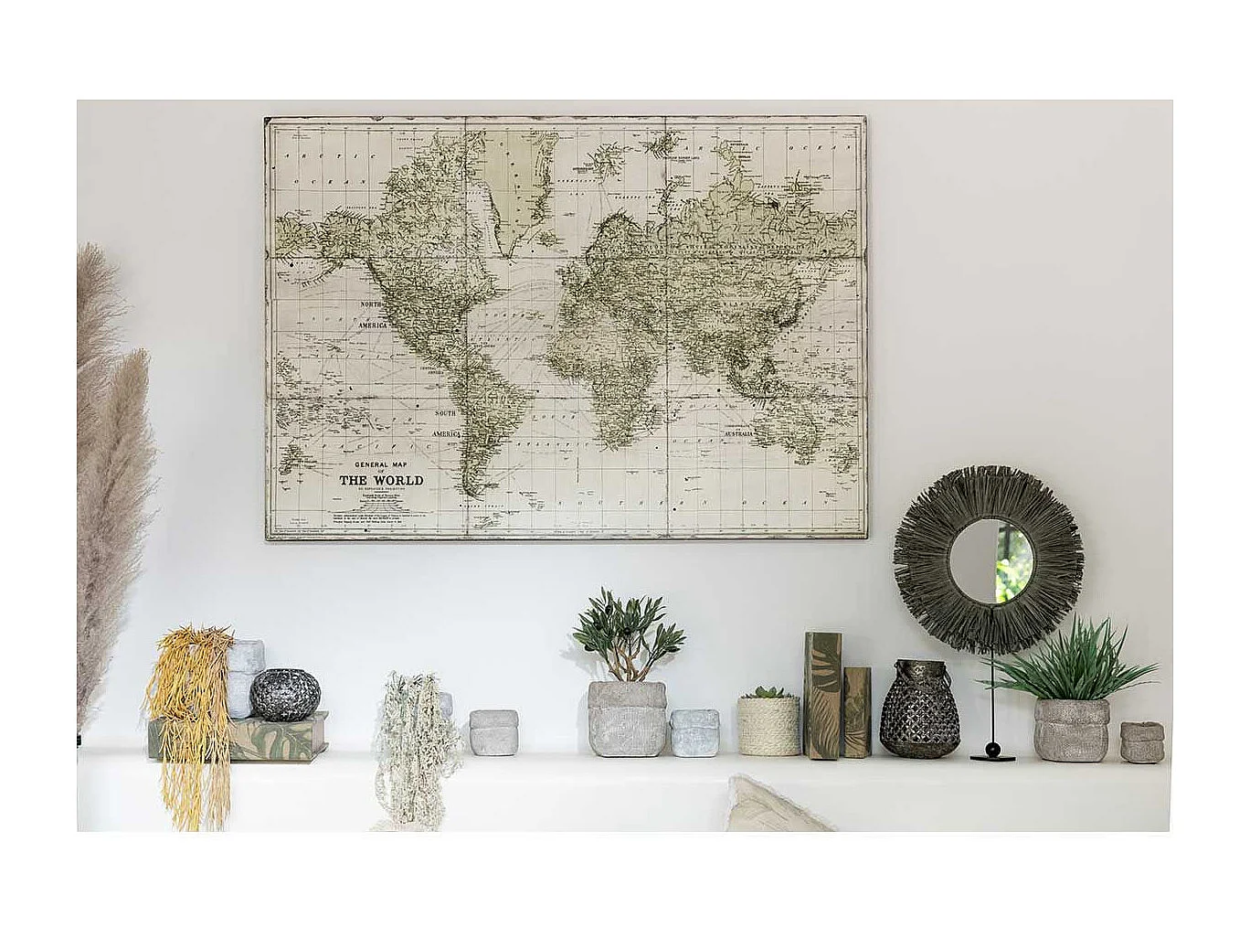 Carte du Monde Déco "Métal" 127cm Vert Kaki