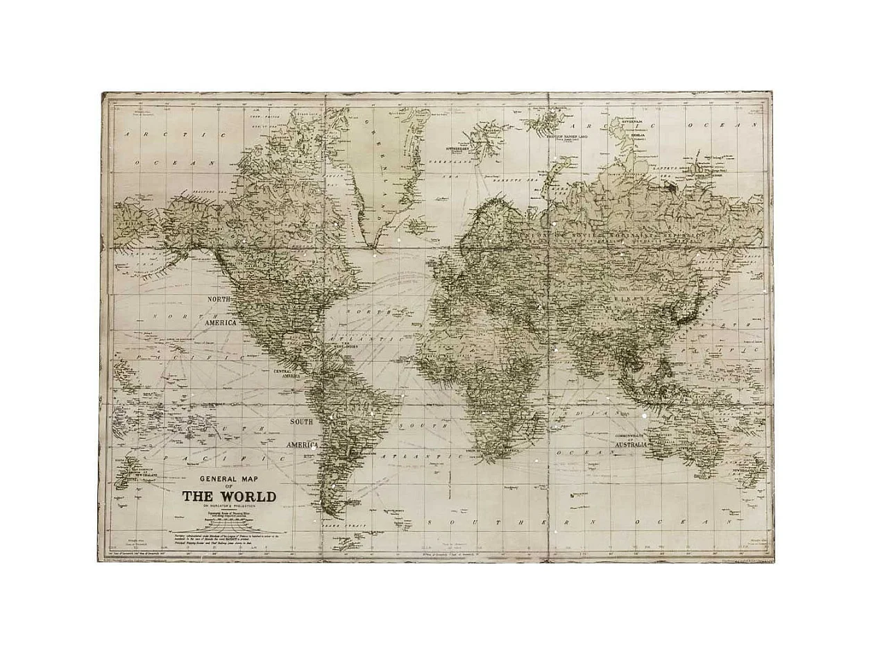 Carte du Monde Déco "Métal" 89x127cm Vert Kaki
