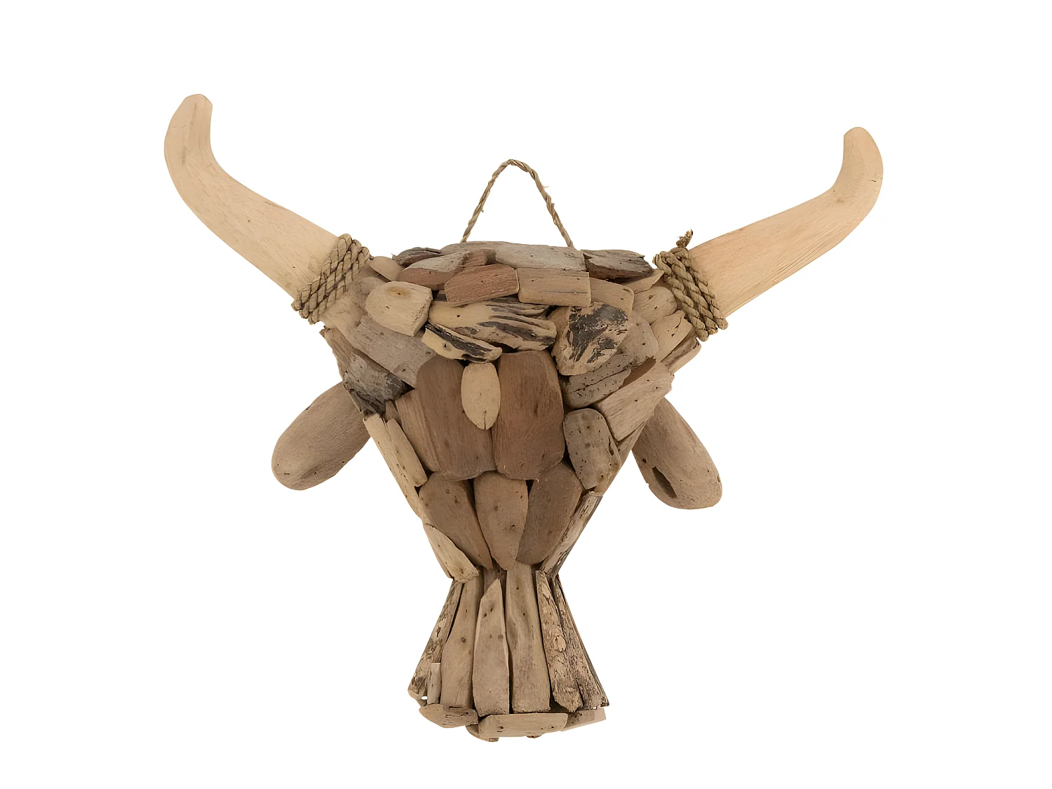 Déco Murale en Bois Flotté "Tête de Taureau" 59cm Naturel