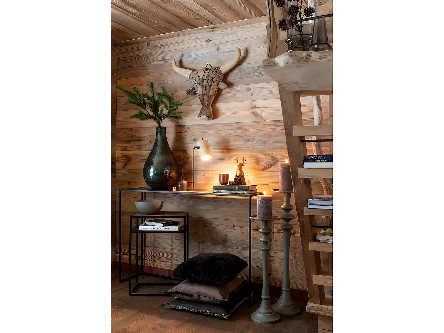 Déco Murale en Bois Flotté "Tête de Taureau" 59cm Naturel