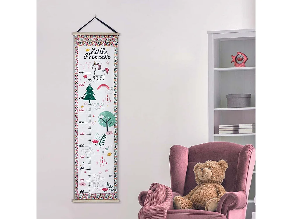 Toise à Motifs "Little Princesse" 146cm Blanc & Rose