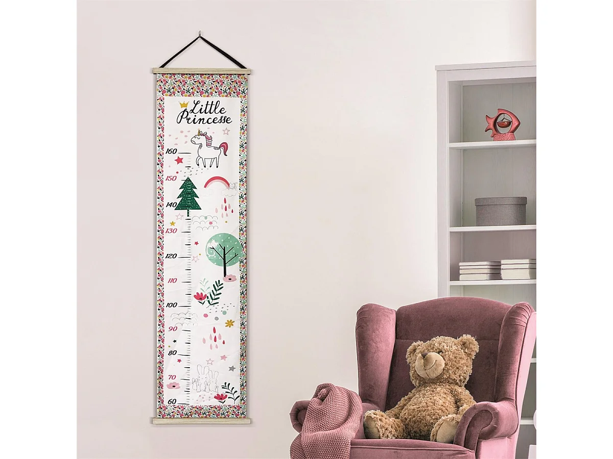 Toise à Motifs "Little Princesse" 146cm Blanc & Rose