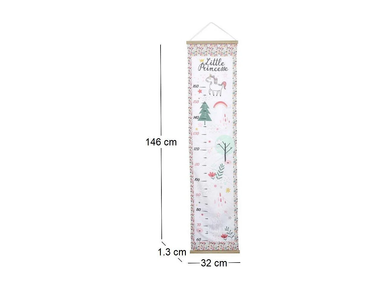 Toise à Motifs "Little Princesse" 146cm Blanc & Rose