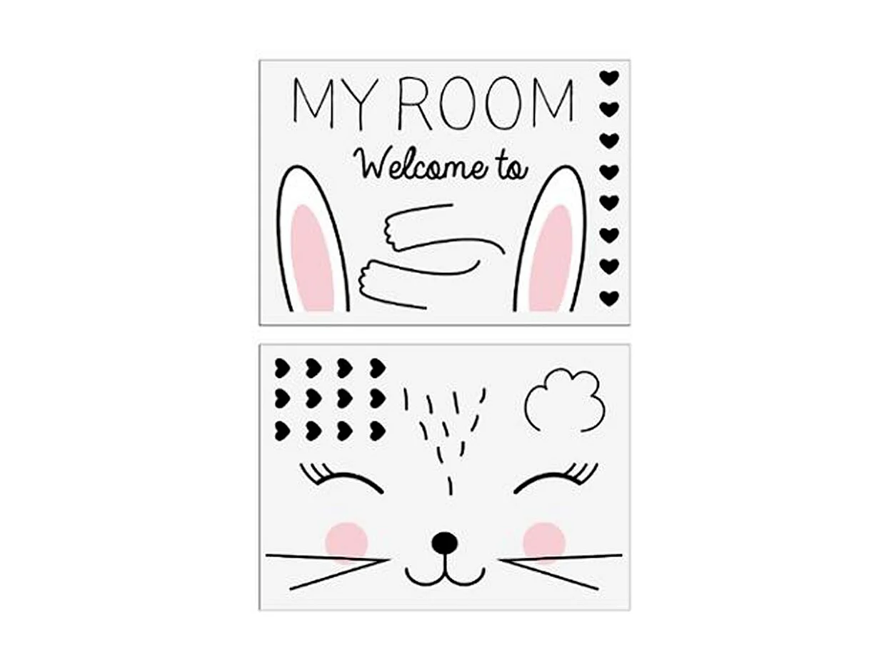 Lot de 2 Stickers Kids "Lapin" 50x70cm Noir