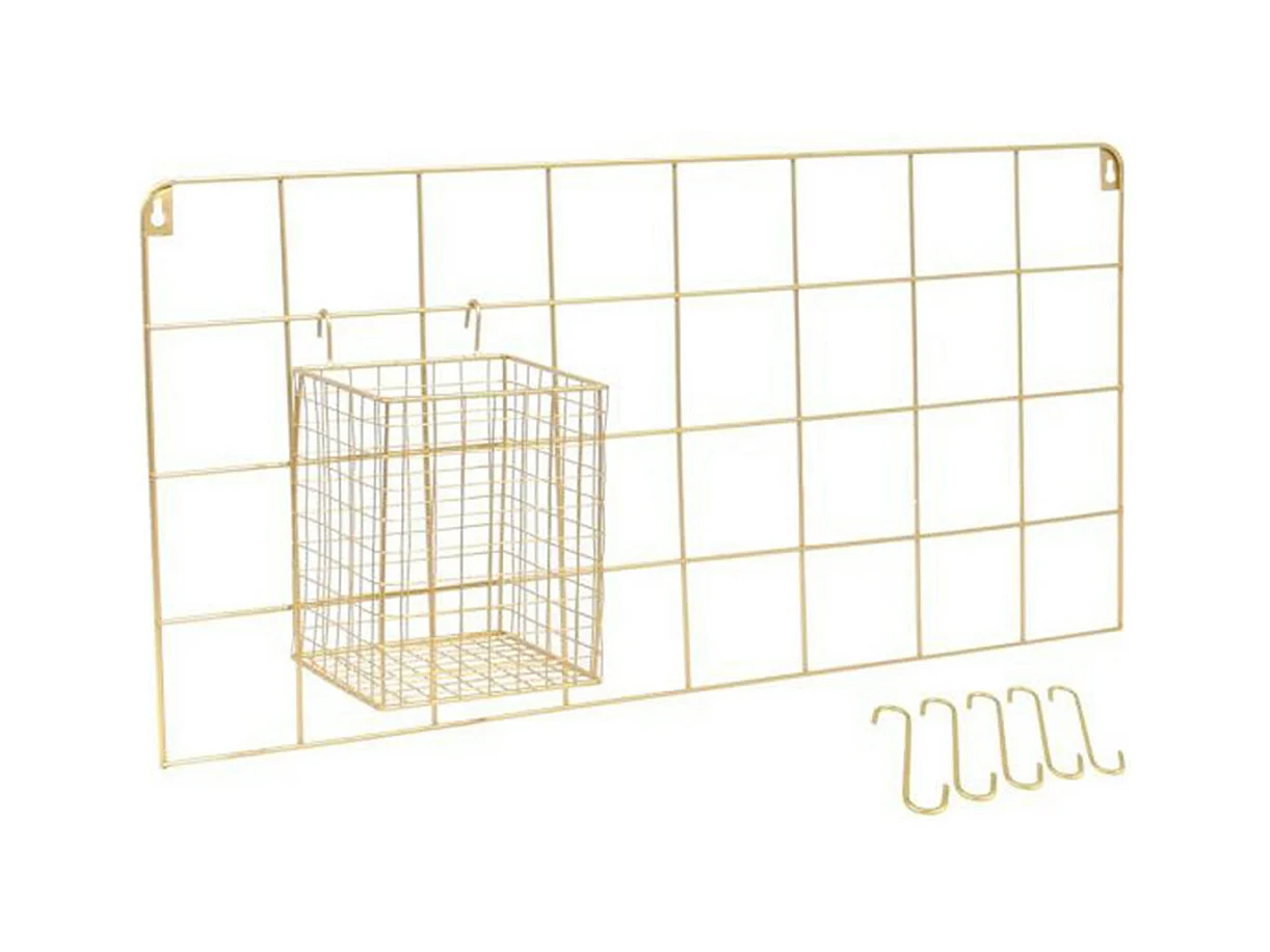 Support Mural 5 Crochets Design "Filaire" 60cm Or