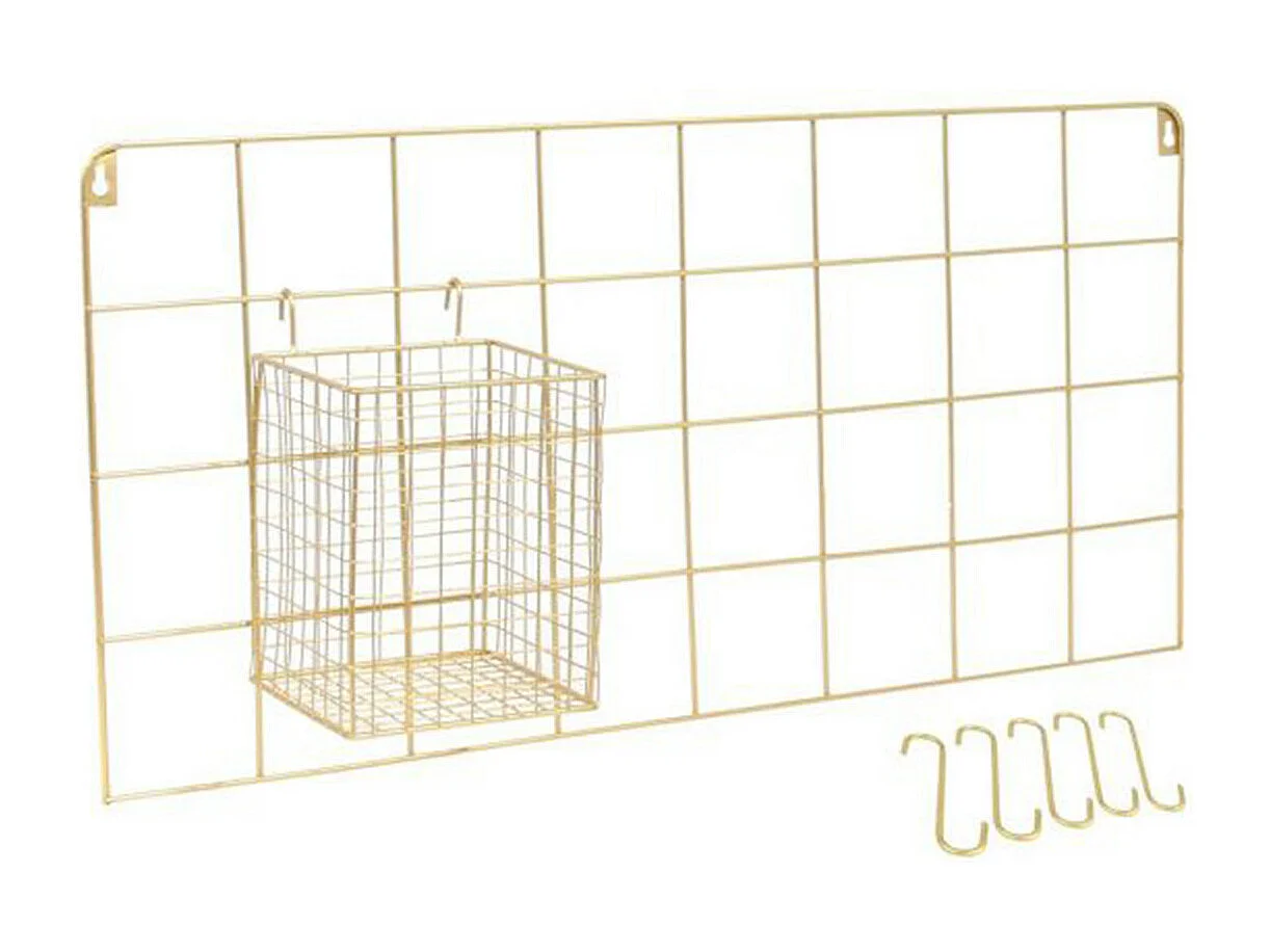 Support Mural 5 Crochets Design "Filaire" 60cm Or