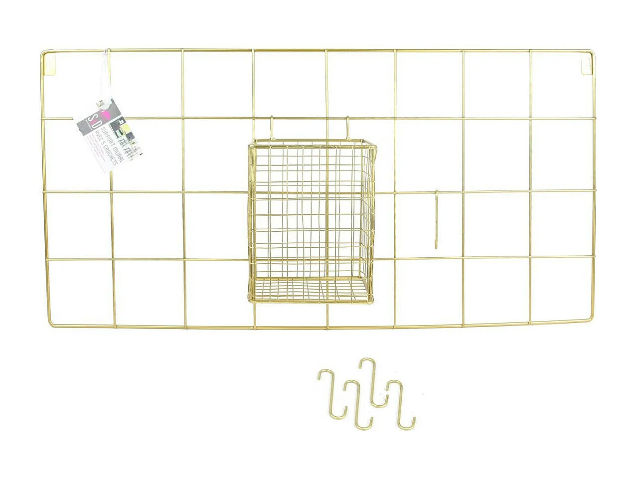 Support Mural 5 Crochets Design "Filaire" 60cm Or