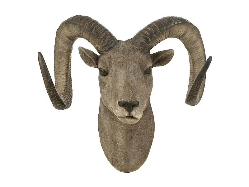 Trophée Mural "Tête de Chèvre" 48cm Gris & Marron