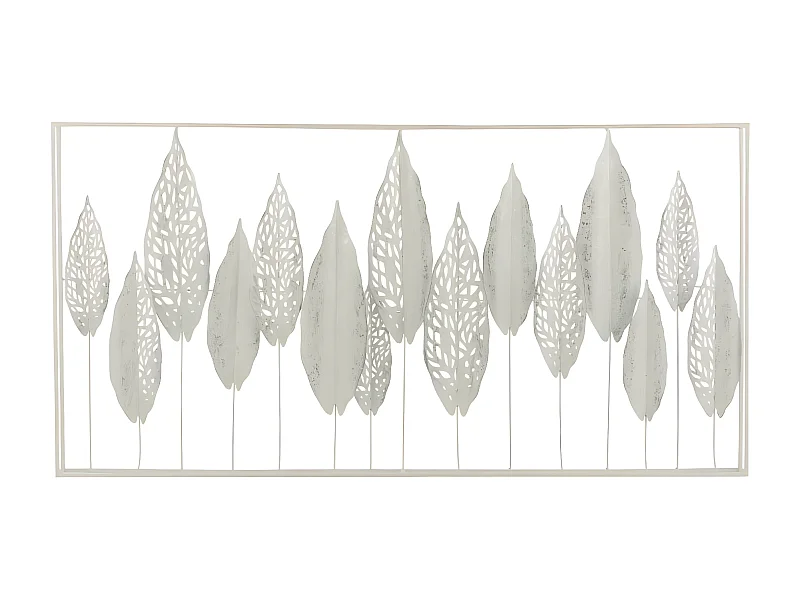 Décoration Murale en Métal "Feuilles" 135cm Blanc