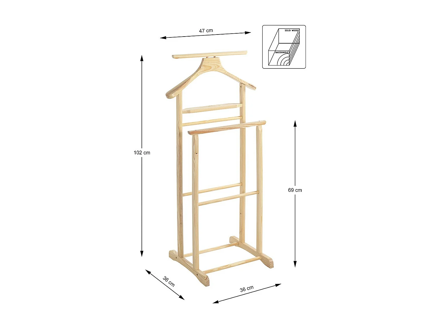 Valet en bois massif - H102 cm