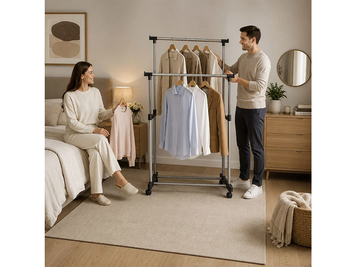 Portant à Vêtements Design "2 Tringles" 170cm Gris