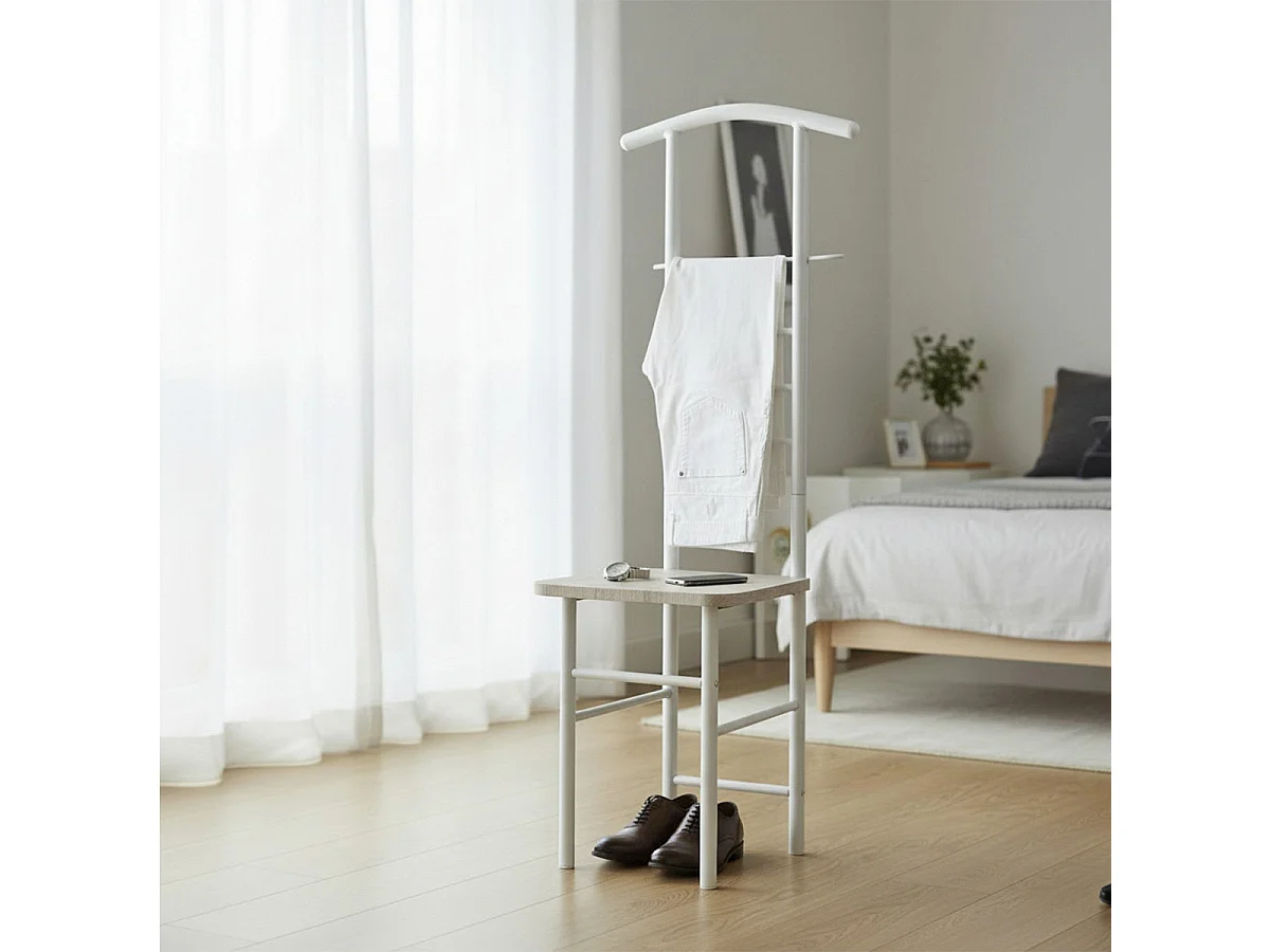 Valet de Chambre & Assise "Remo" 119cm Naturel & Blanc