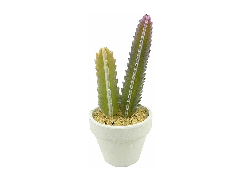 Plante Artificielle en Pot 1 Tige "Cactus" 22cm Blanc
