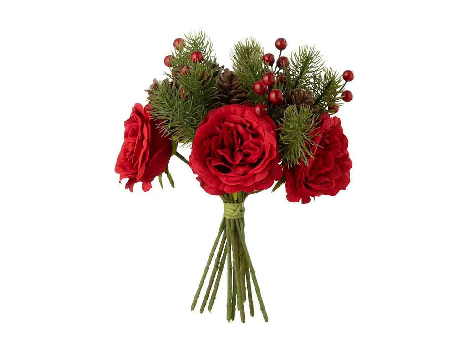 Bouquet di rose e bacche artificiali in plastica verde 20x20x28 cm