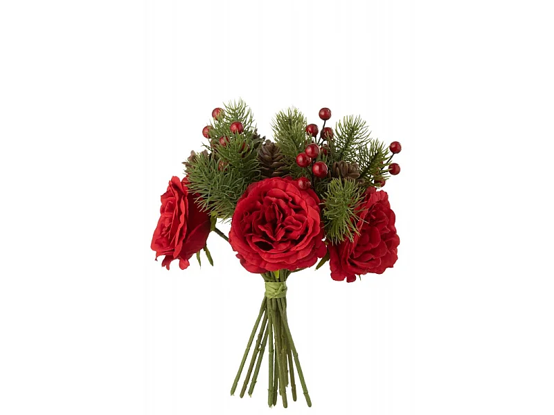 Ramo de rosas y bayas artificiales de plástico verde de 20x20x28 cm