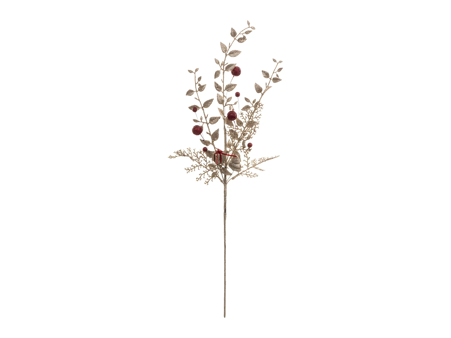 Branche de Feuilles Déco "Soir" 75cm Or & Rouge