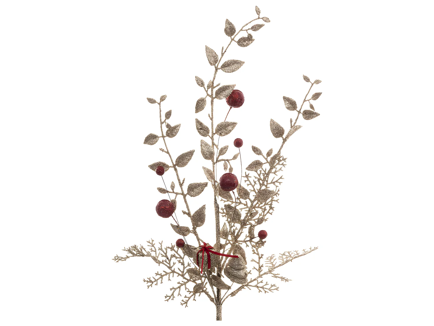 Branche de Feuilles Déco "Soir" 75cm Or & Rouge