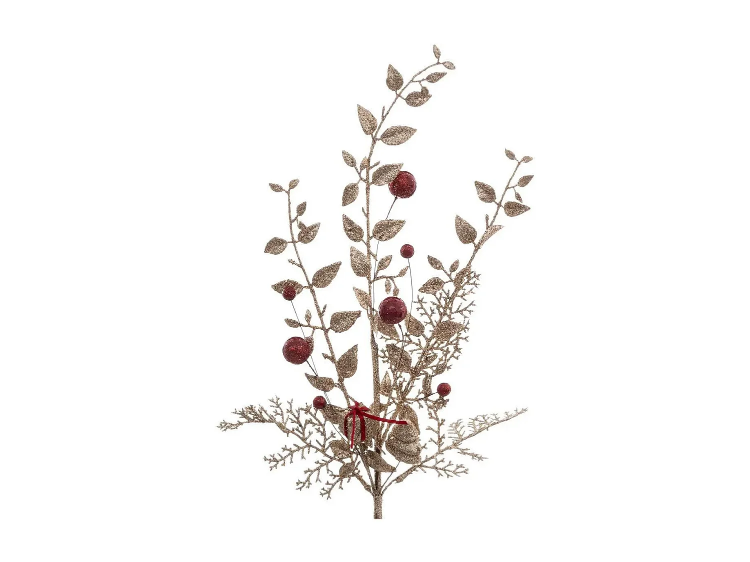 Branche de Feuilles Déco "Soir" 75cm Or & Rouge