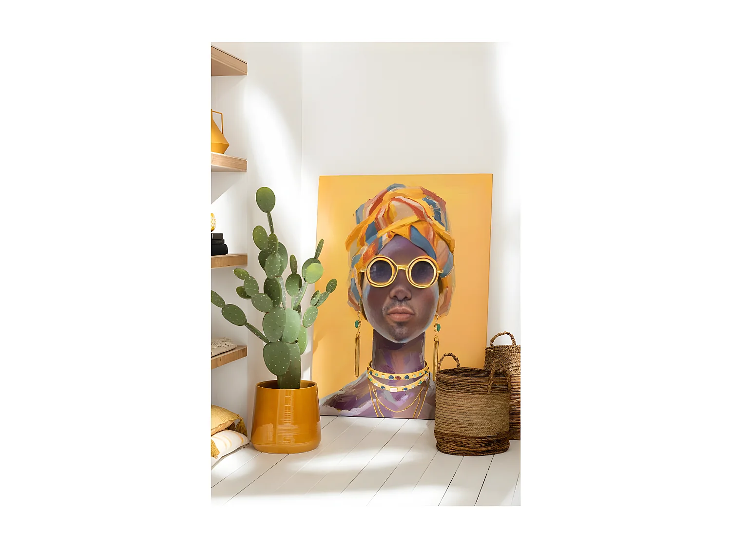 Cactus verde en maceta de plástico blanco de 60x24.5x130 cm