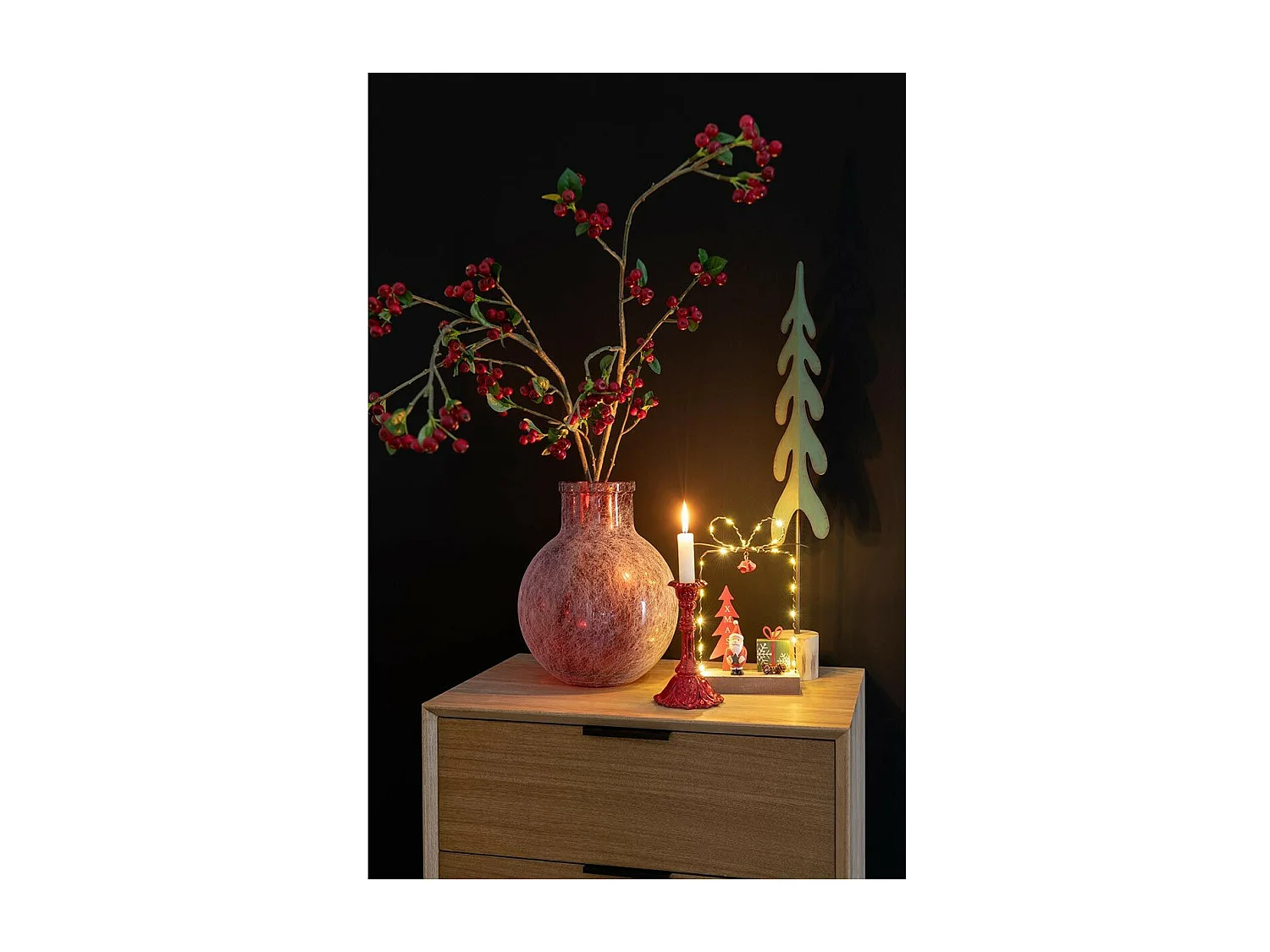 Branche Artificielle de Baies "Fines" 130cm Rouge